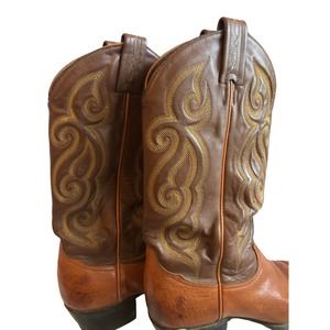 TONY LAMA Two Tone Tan Leather Cowboy Boots Mens Sz 7.5 D Style 8417 USA VGUC